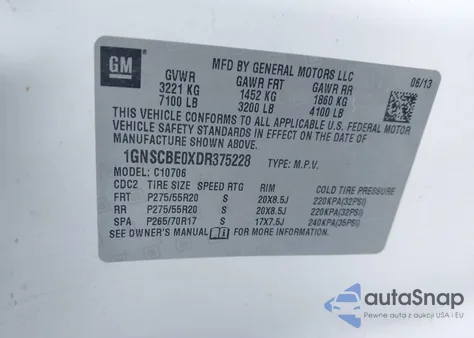 2013 Chevrolet Tahoe Lt из США, поврежденный, VIN 1GNSCBE0XDR375228